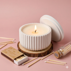 Candela in vaso di ceramica rigato