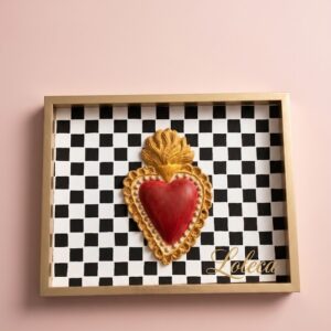 Quadro "Sacro Cuore" con  Fondo Scacchi Bianco/Nero con Cornice Oro